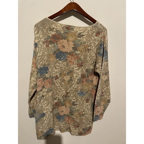 Vintage Paul Harris Pink‎ Cottagecore Floral knit chunky sz L long sleeve scoop - Picture 5 of 7